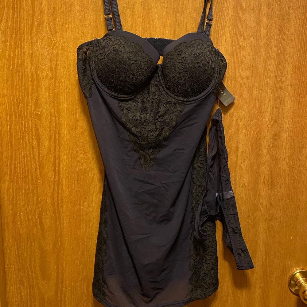 Blush Navy and Black Chemise with Thong Panty